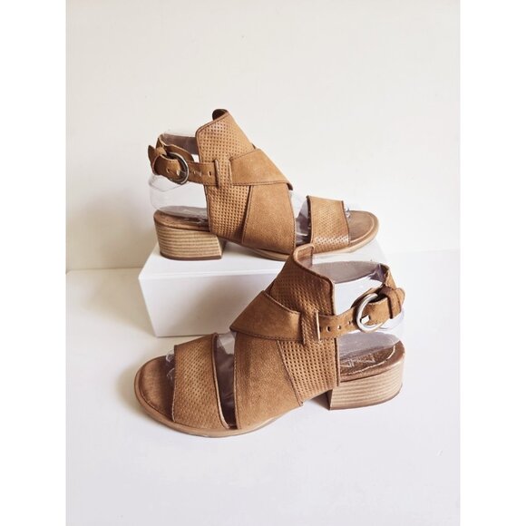 Miz Mooz Fiji Buckle Leather Strappy Criss Cross Open Peep Toe Sandals 37 6.5 7 - Picture 1 of 12